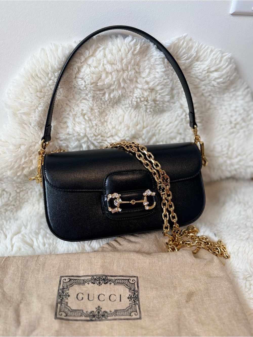 Limited Gucci crystal horsebit 1955 bag